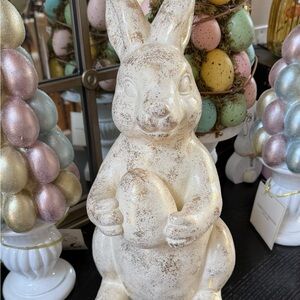 Easter Aluminum Gold Foil Cream Bunny Figurine with Egg